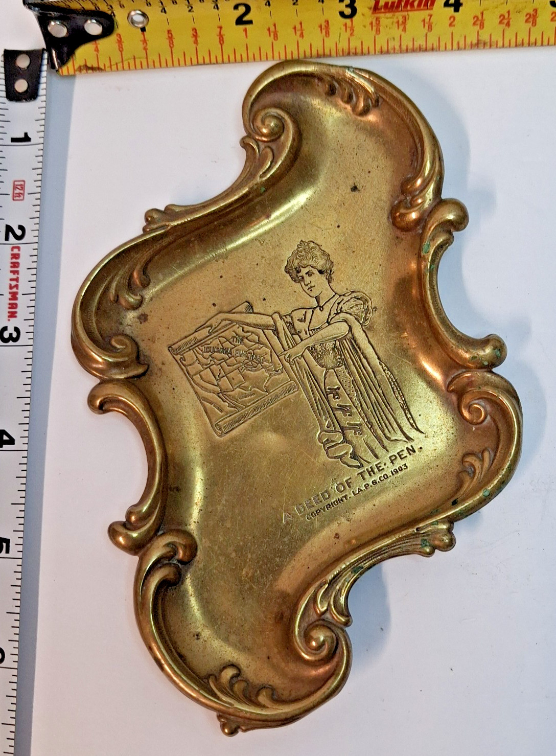 Old Signed Antique 1903 Pen Rest Dish /A Deed of the Pen Louisiana Purchase