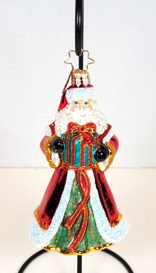 Christopher Radko Santa Holding Gift Ornament Glittered