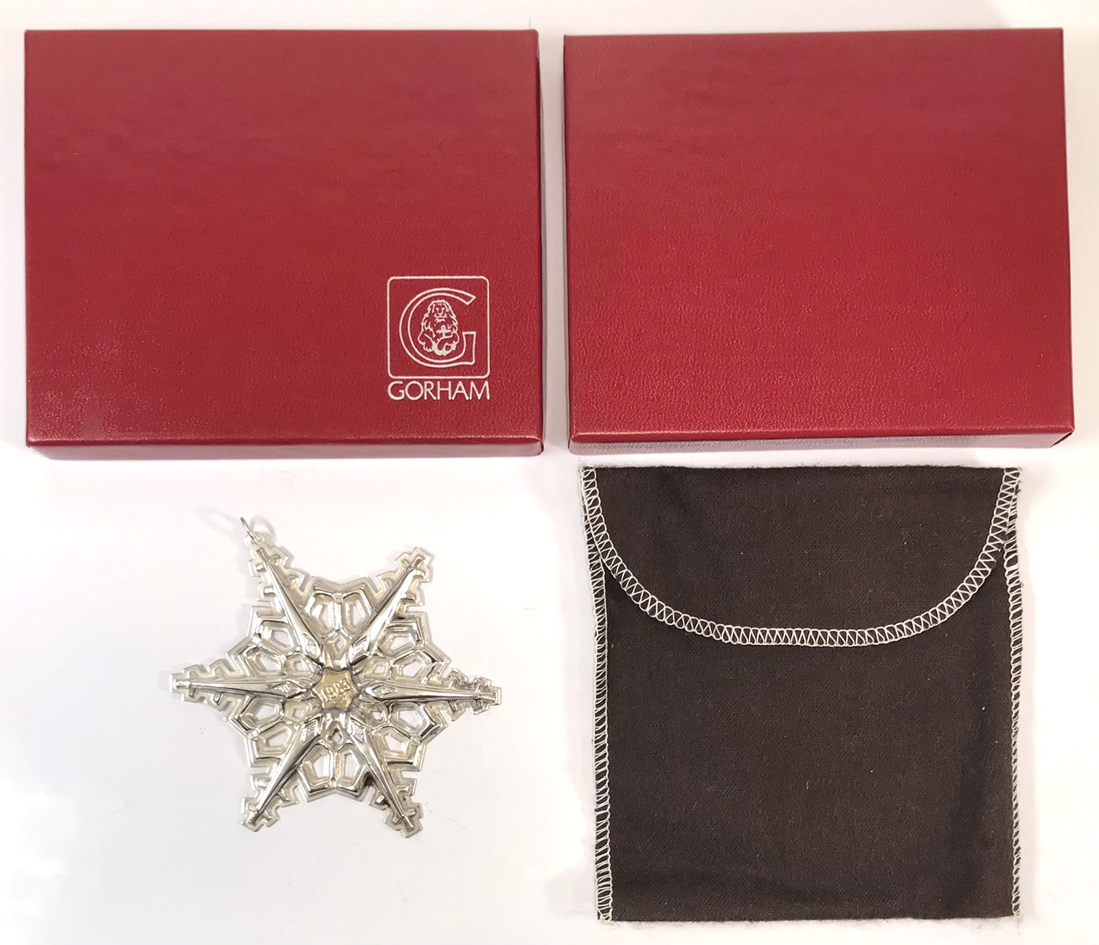 1983 GORHAM STERLING SILVER SNOWFLAKE ORNAMENT GOLD ACCENT 14th ED BOX 18g