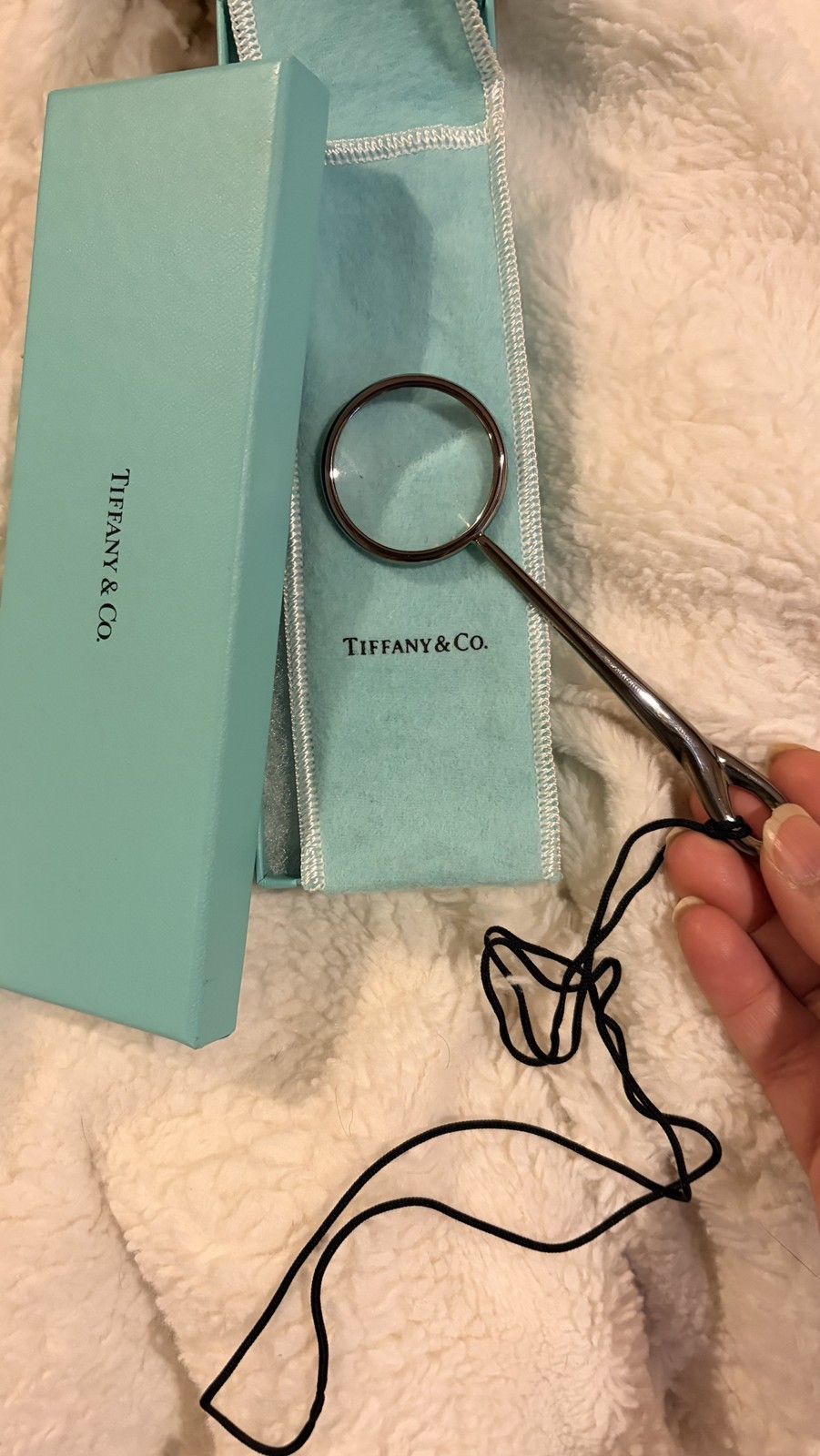 Tiffany & Co Elsa Peretti Padova Magnifying Glass Pendant Silk Cord Box Pouch