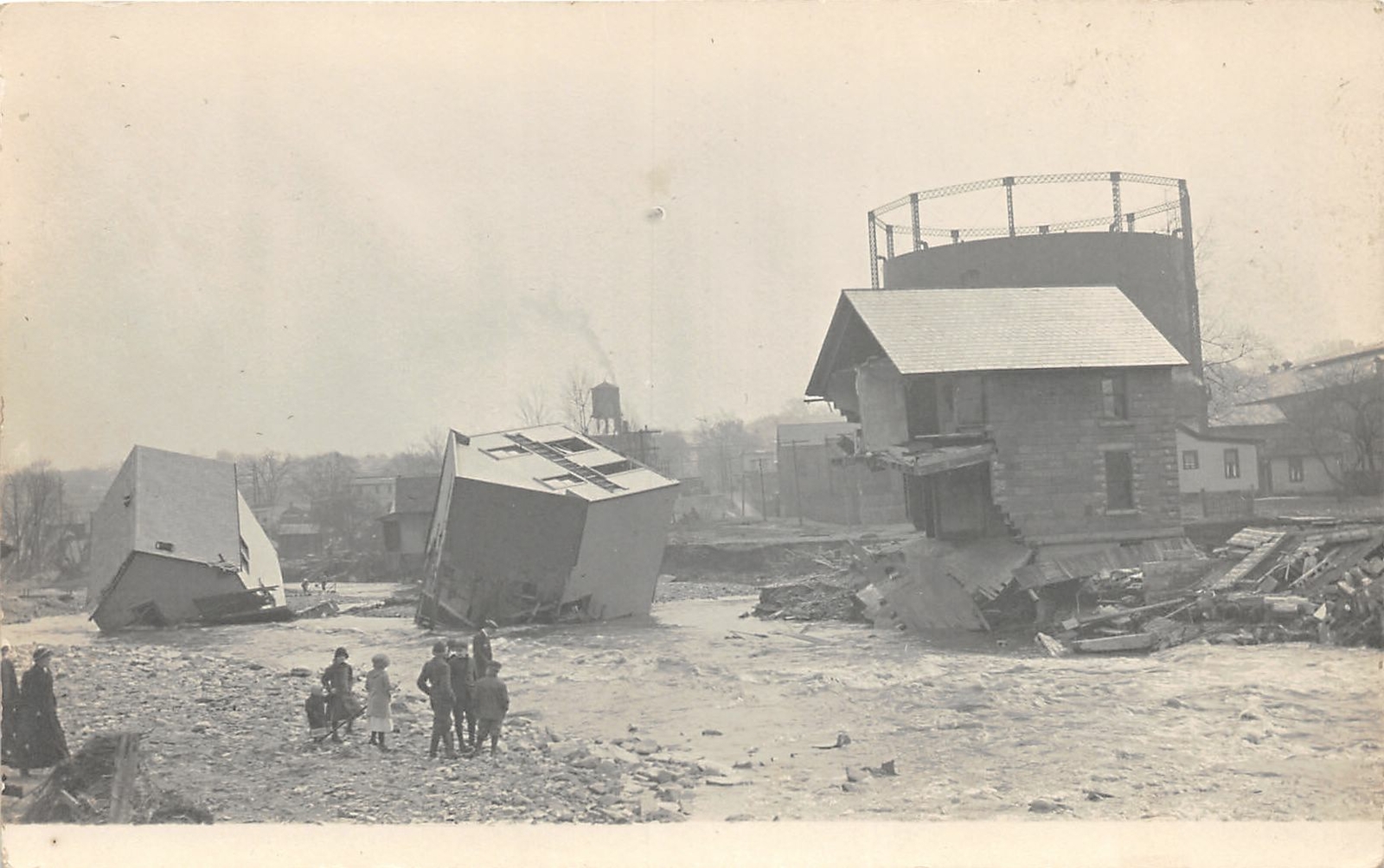 H61/ Akron Ohio RPPC Postcard c1913 Flood Disaster Water Tank Homes 165