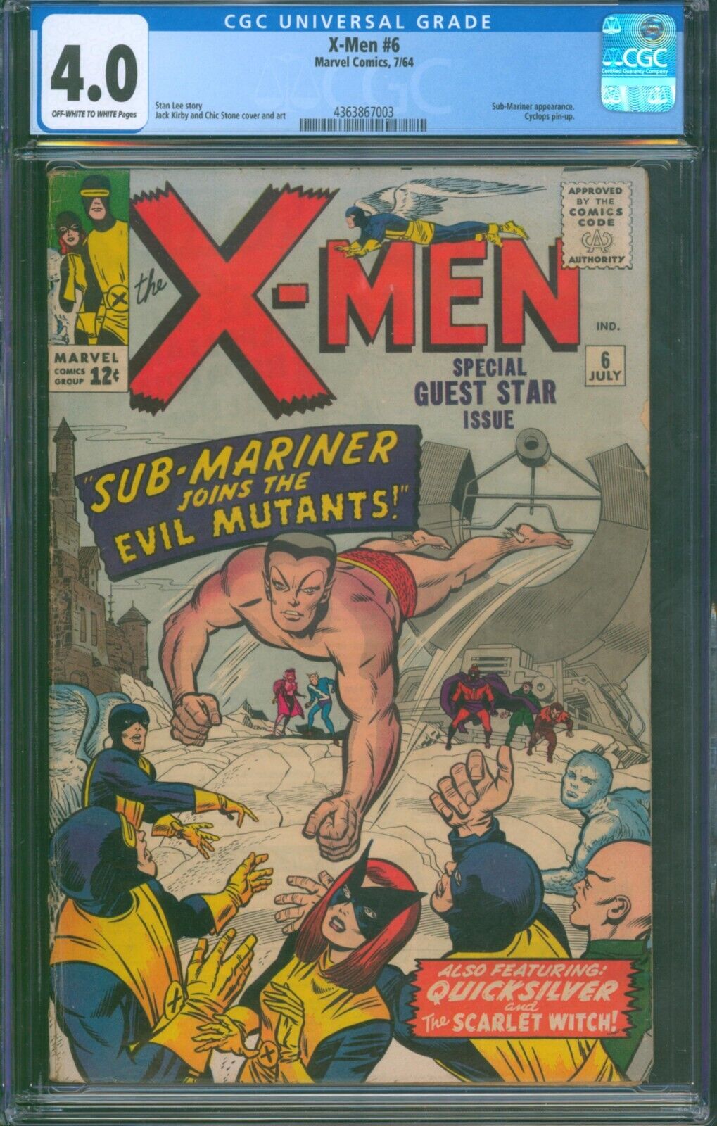 X-Men #6 ⭐ CGC 4.0 ⭐ Sub-Mariner Appearance Kirby Silver Age Marvel Comic 1964