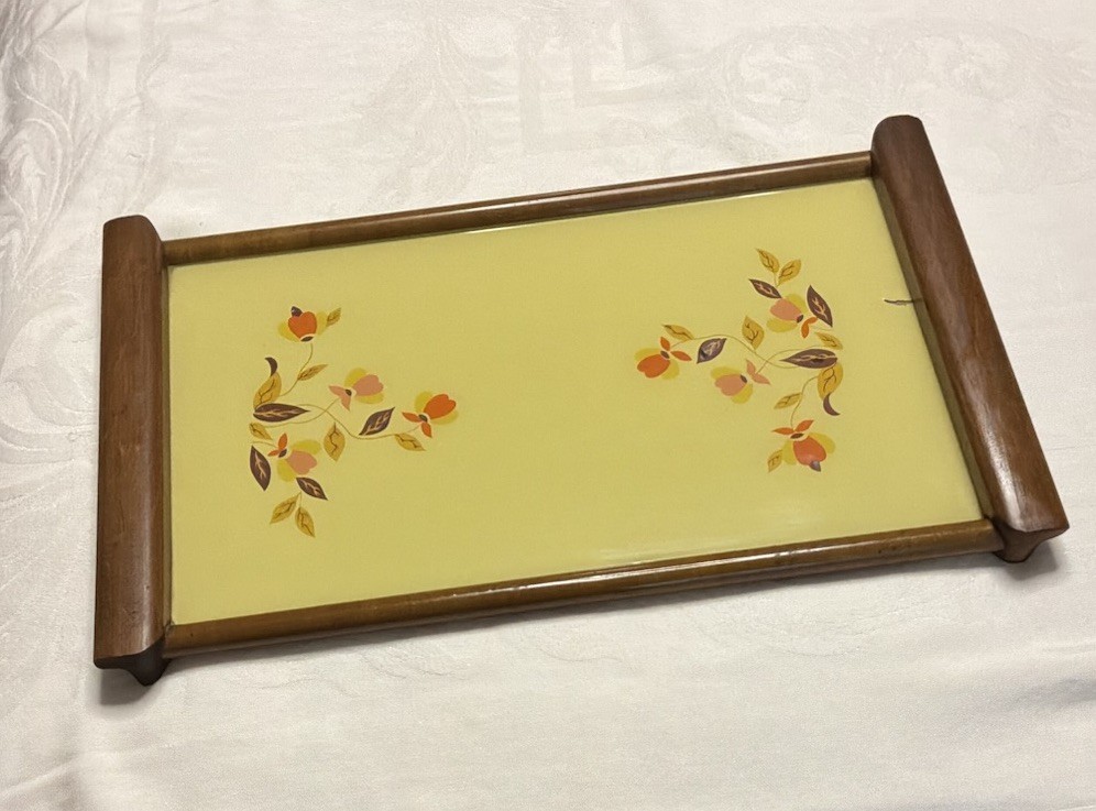Hall China Jewel Tea Autumn Leaf Glass Wood Metal Vintage Large 1940\'s Scarce