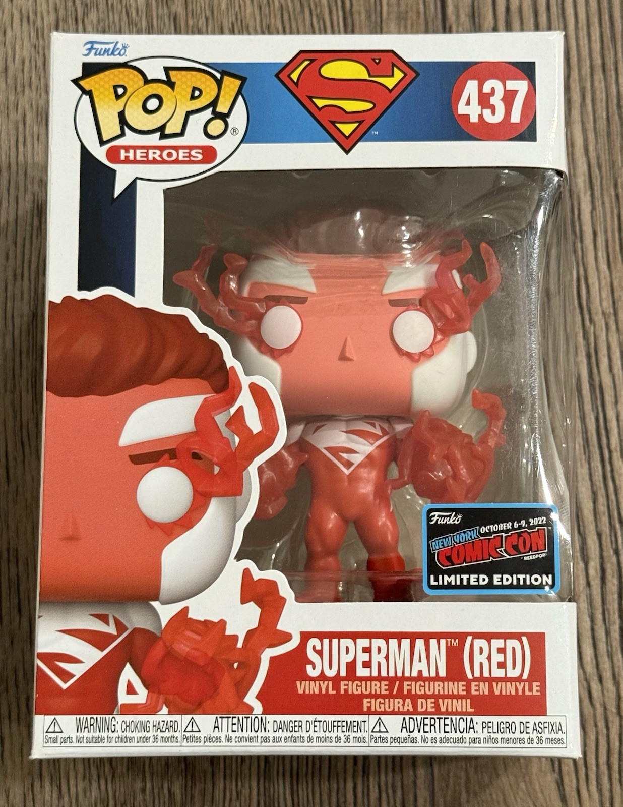 Funko Pop DC Heroes - Superman [Red] #437 2022 NYCC Con Sticker Box Damage