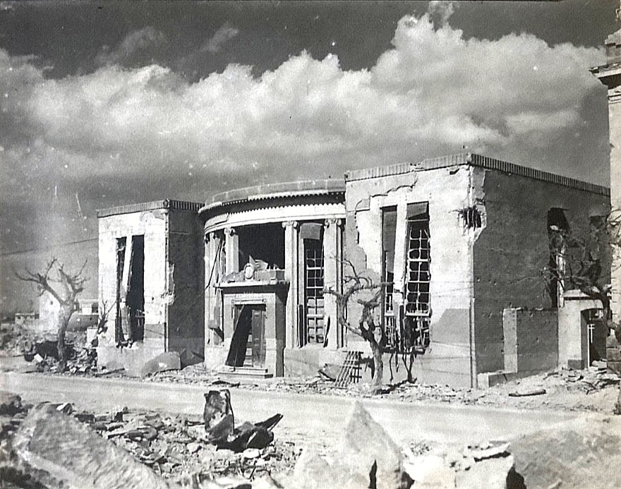 Original WW2 Photo Okinawa Naha Bank Ruins OOAK Sharp Contact Print 1945