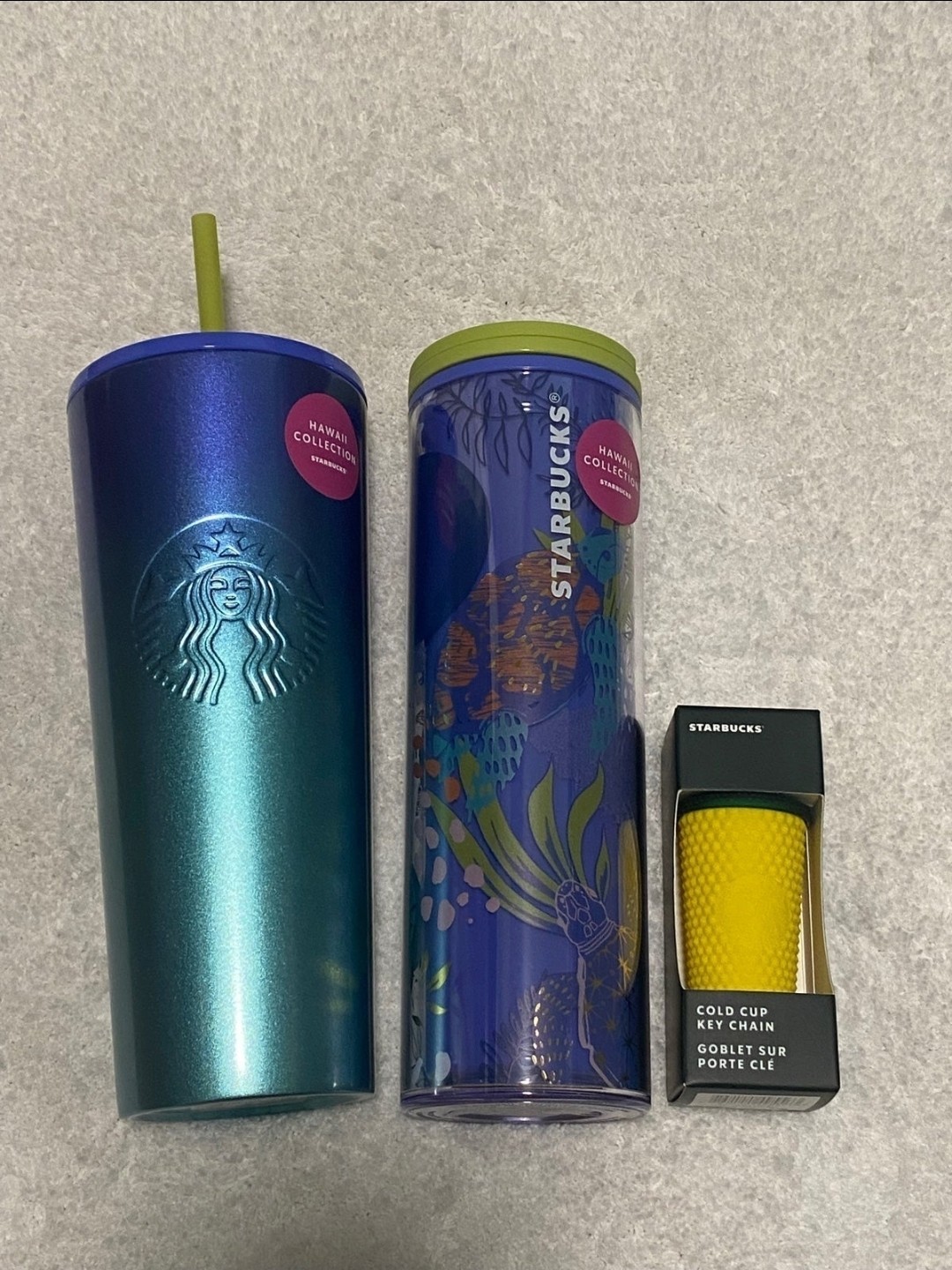 3pk Starbucks Hawaii Exclusive turtle ombré, hot plastic tumbler & keychain. New