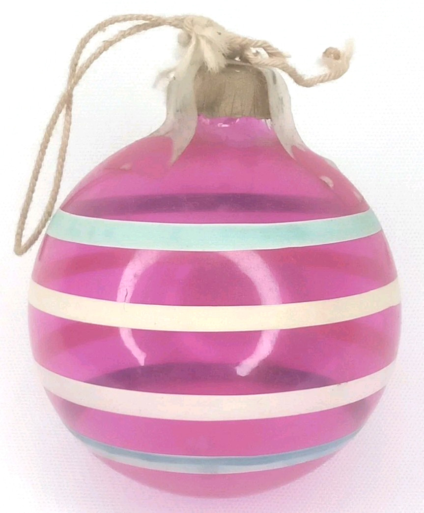 Antique 1940s Shiny Brite Unsilvered Striped Christmas Ornament With Paper Cap