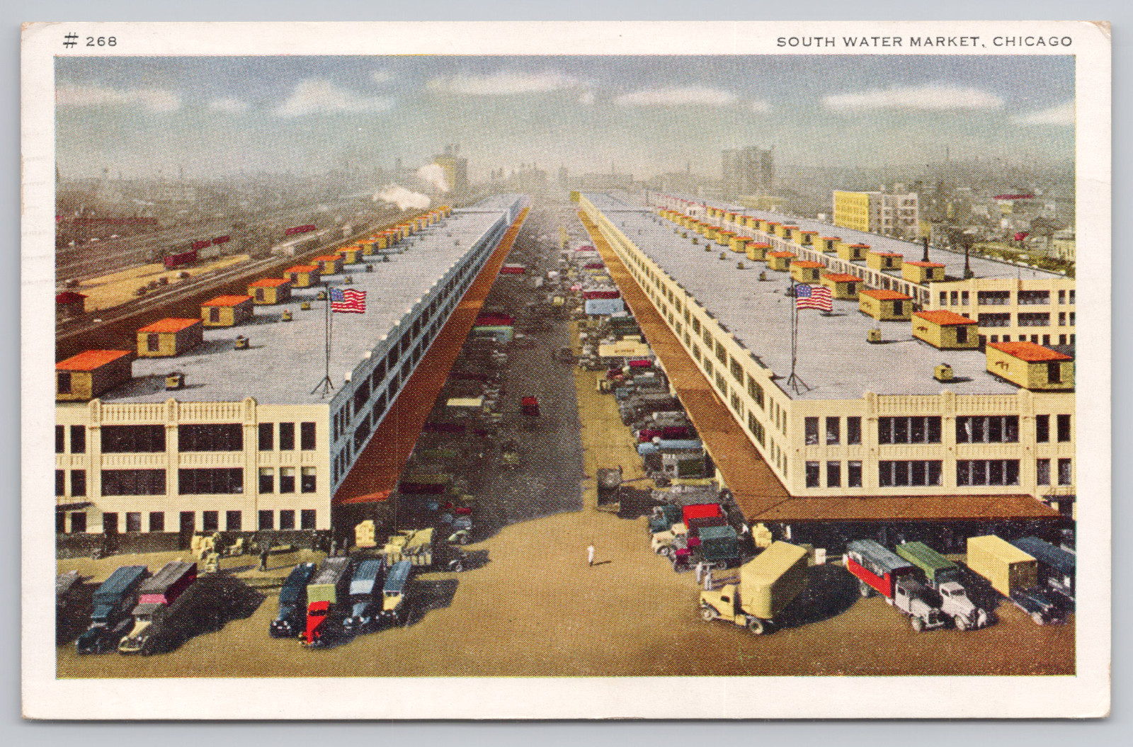 Vintage South Water Market Chicago IL Postcard  1954 Produce Trucks Aerial View