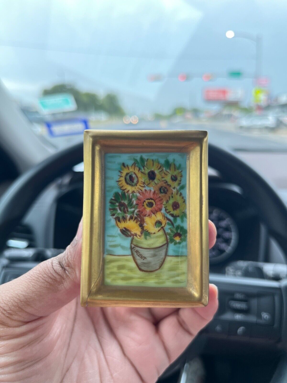 Limoges Van Gogh Sunflowers Painting Porcelain Trinket Box