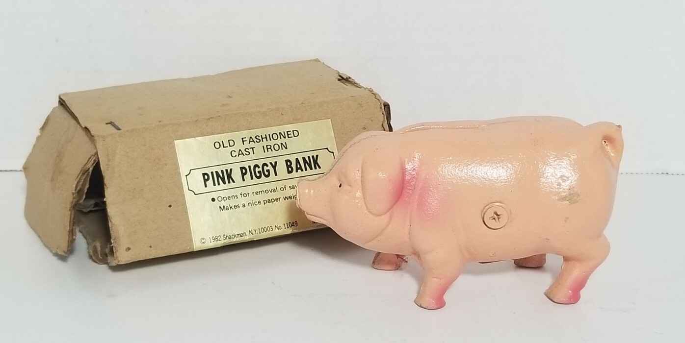 Vintage B. Shackman & Co. #11049 Taiwan Mini Cast Iron Pink Piggy Pig Coin Bank