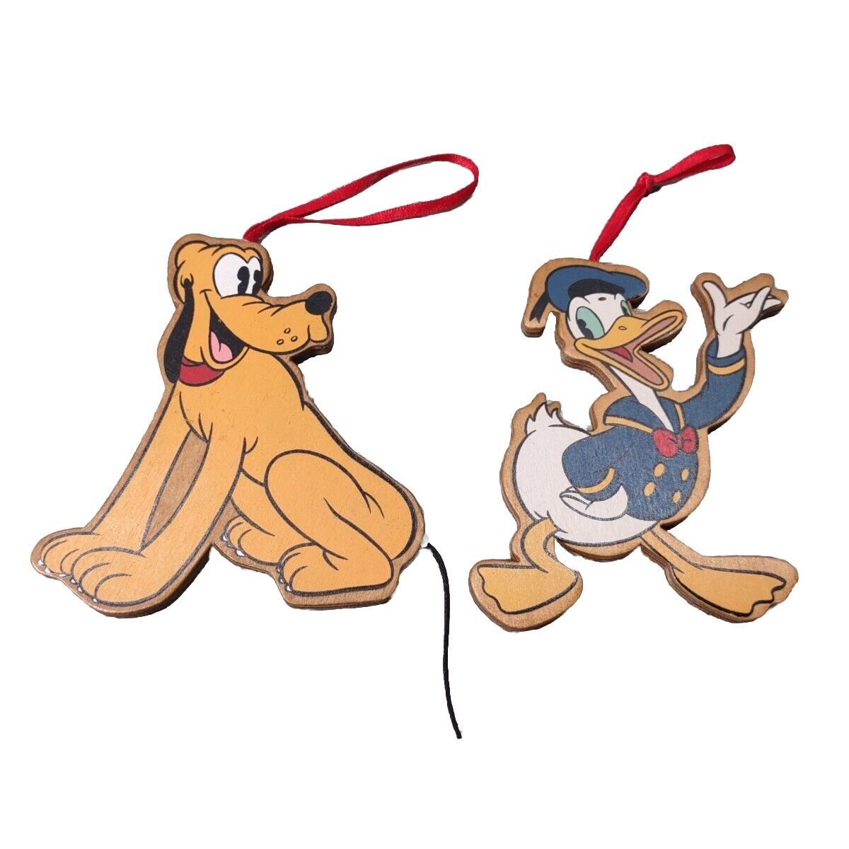 Vintage Disney Wooden Donald Duck / Pluto Christmas Ornaments Kurt Adler Rare