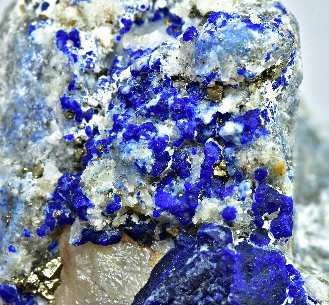 429g Natural Blue Hauyne with Sodalite, Calcite and Pyrite Fluorescent Specimen