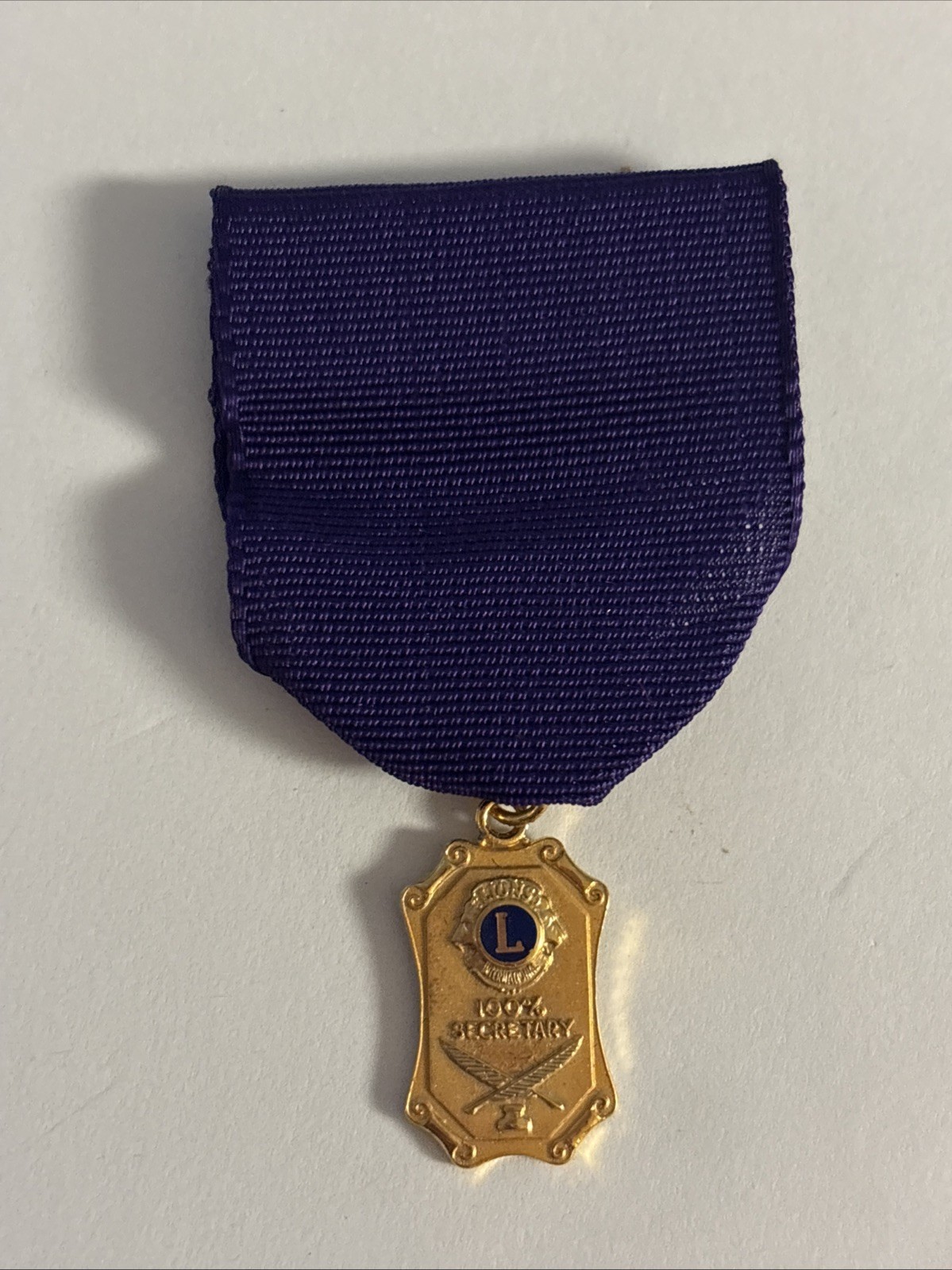 Vintage Lions Club 100% Secretary Award Pendant International Purple Ribbon