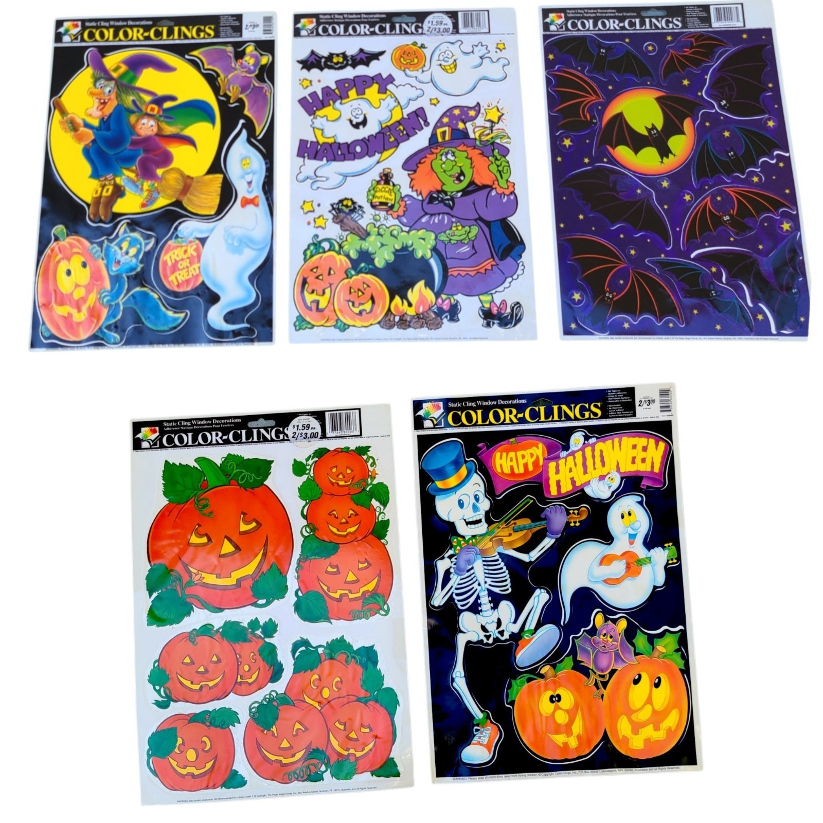 Vintage 1990s Halloween WITCH RARE Color Clings 1990s Lot Skeleton Window Clings Vintage 1990s Halloween WITCH RARE Color Clings 1990s Lot Skeleton Window Clings