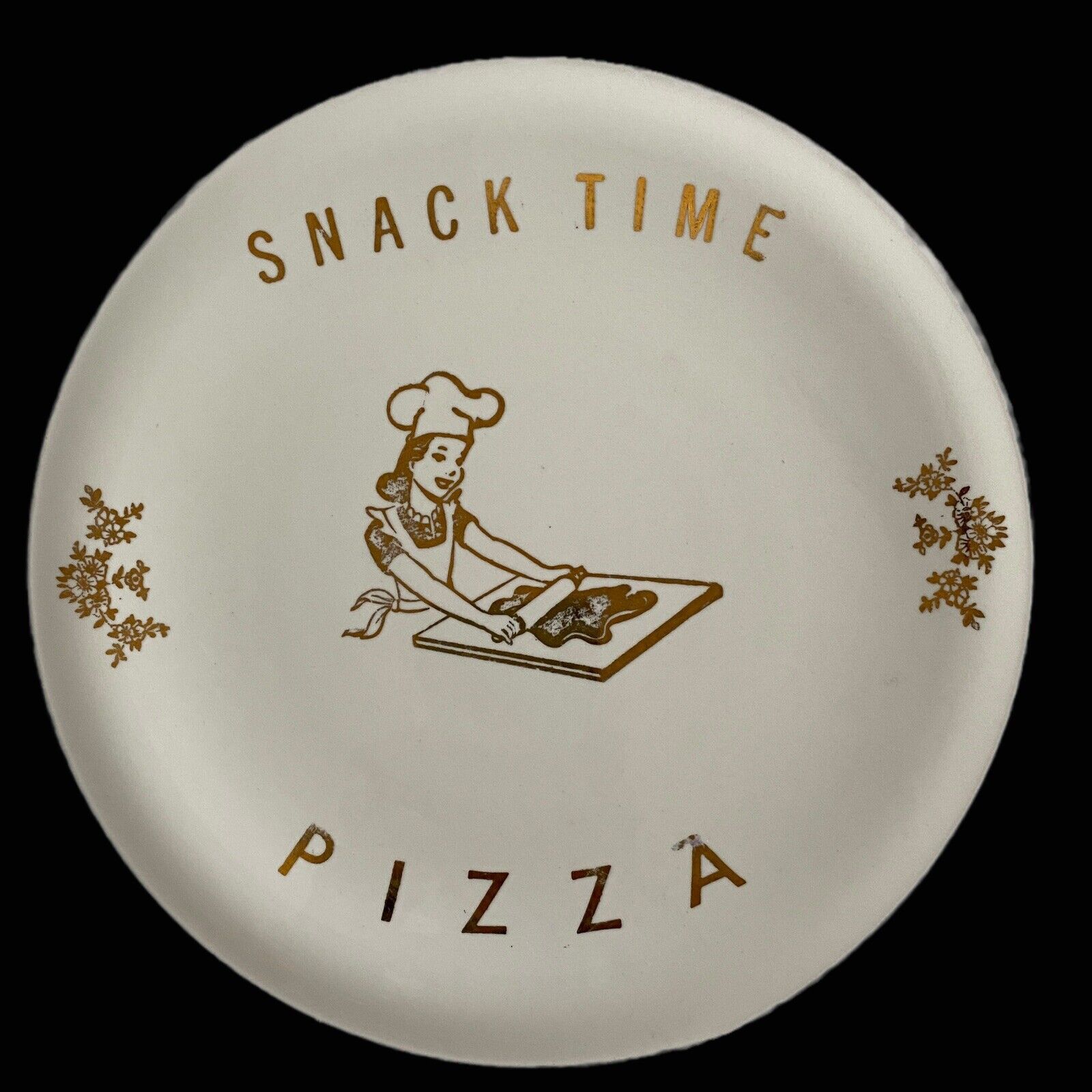 Eastern China Co Pizza Plate 22K Gold Trim MCM White Snack Time 1950 NY USA 9.5”