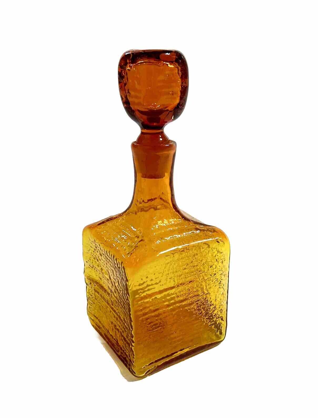 MCM Vintage Blenko 6224S Tangerine Square  Decanter Bottle Cadmium UV Glow