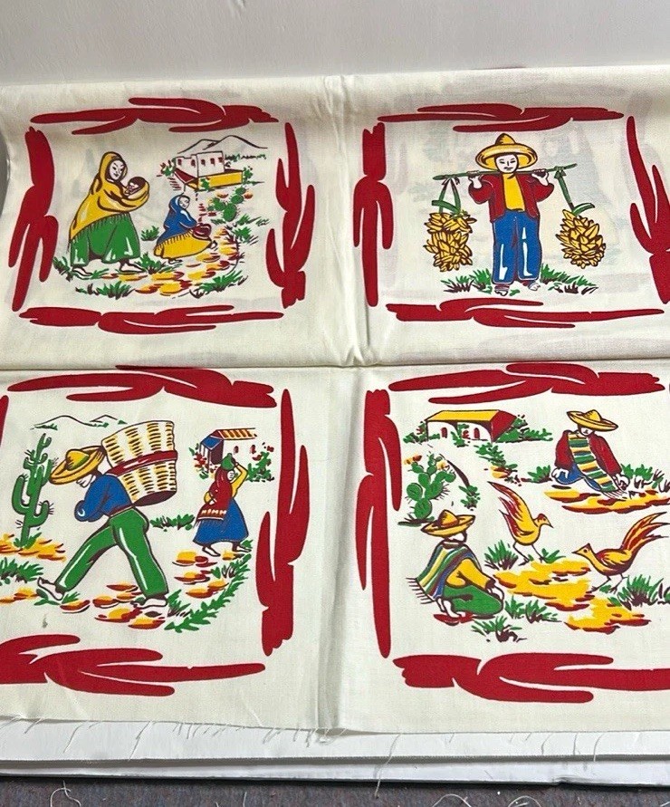 VINTAGE MEXICAN MOTIF FABRIC 1-1/2yards  x 36”