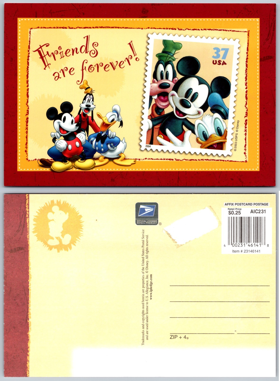 Continental Disney Friends Are Forever Postcard