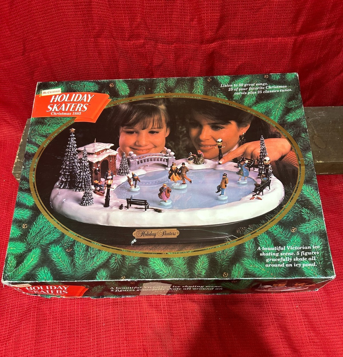 Vintage Mr Christmas Holiday Skaters 1885 Animated Musical Ice Pond w/ Box