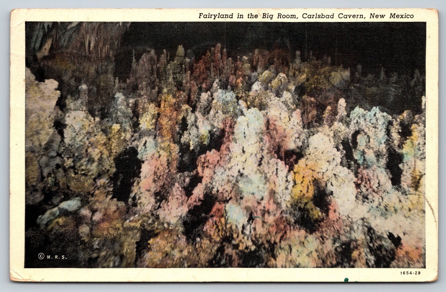 Fairyland Big Room Carlsbad Cavern NM Linen Postcard 1938 Curt Teich
