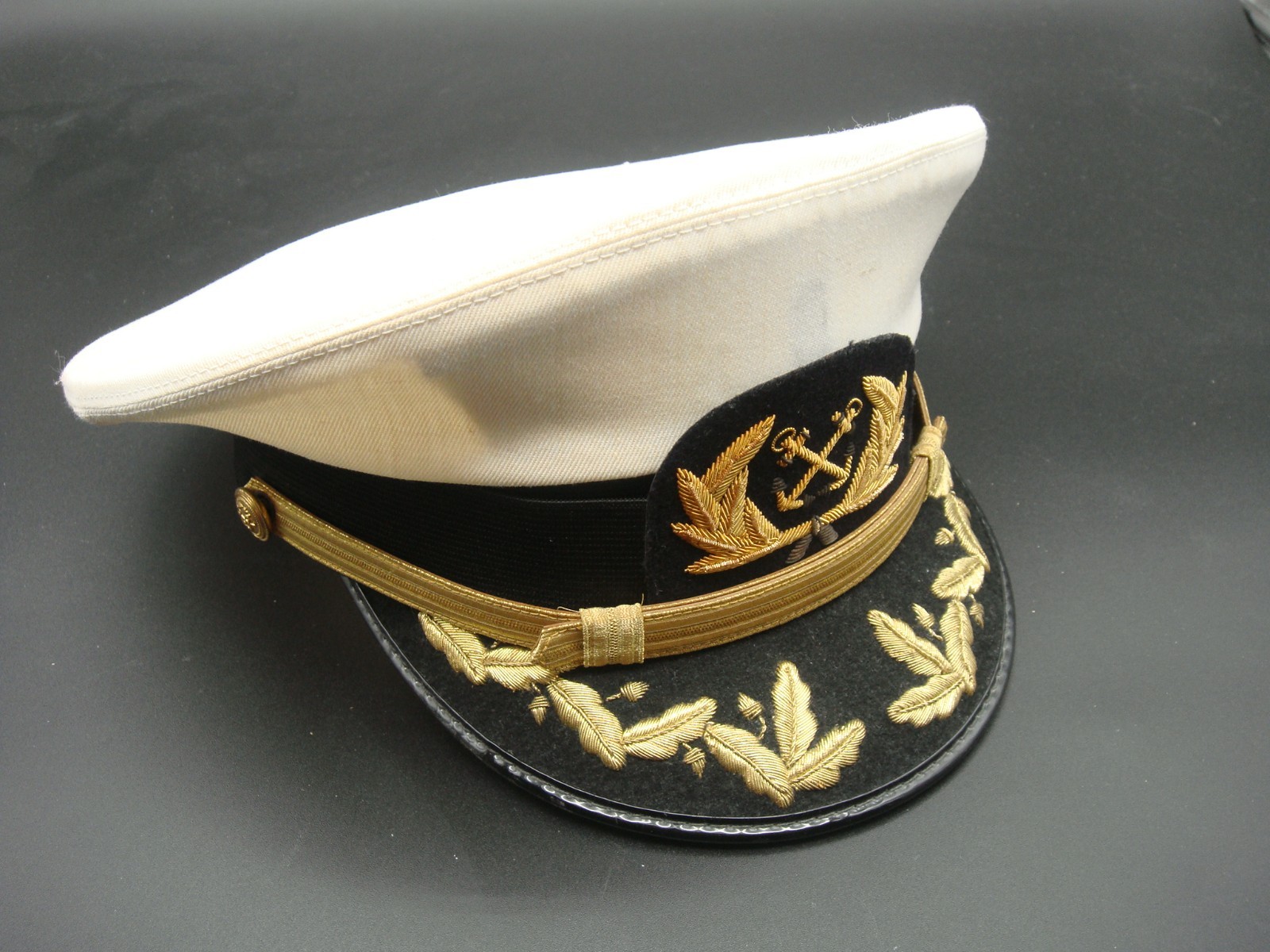USN Navy Officer Dress Military Hat Size 7 1/4  22 Inch White Bernard