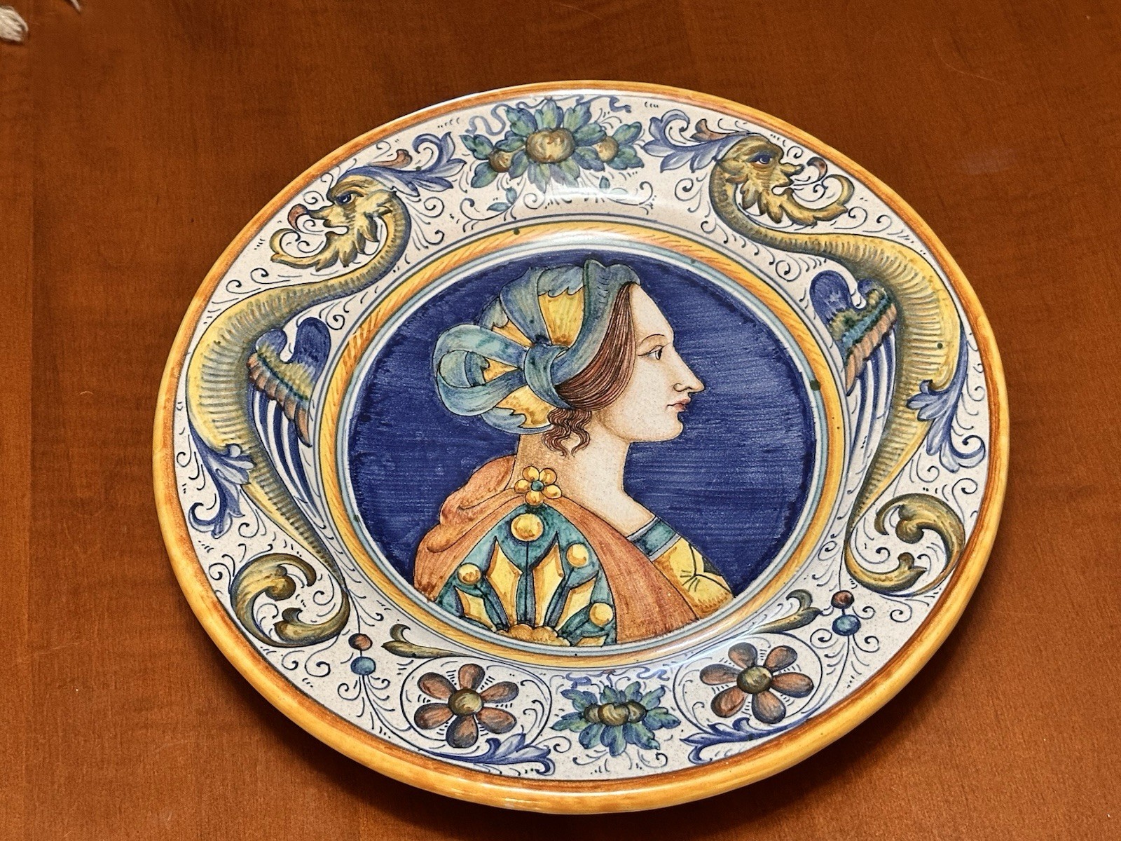 SBERNA DERUTA Raffaellesco Majolica Lady Dragon Wall Art 12.25