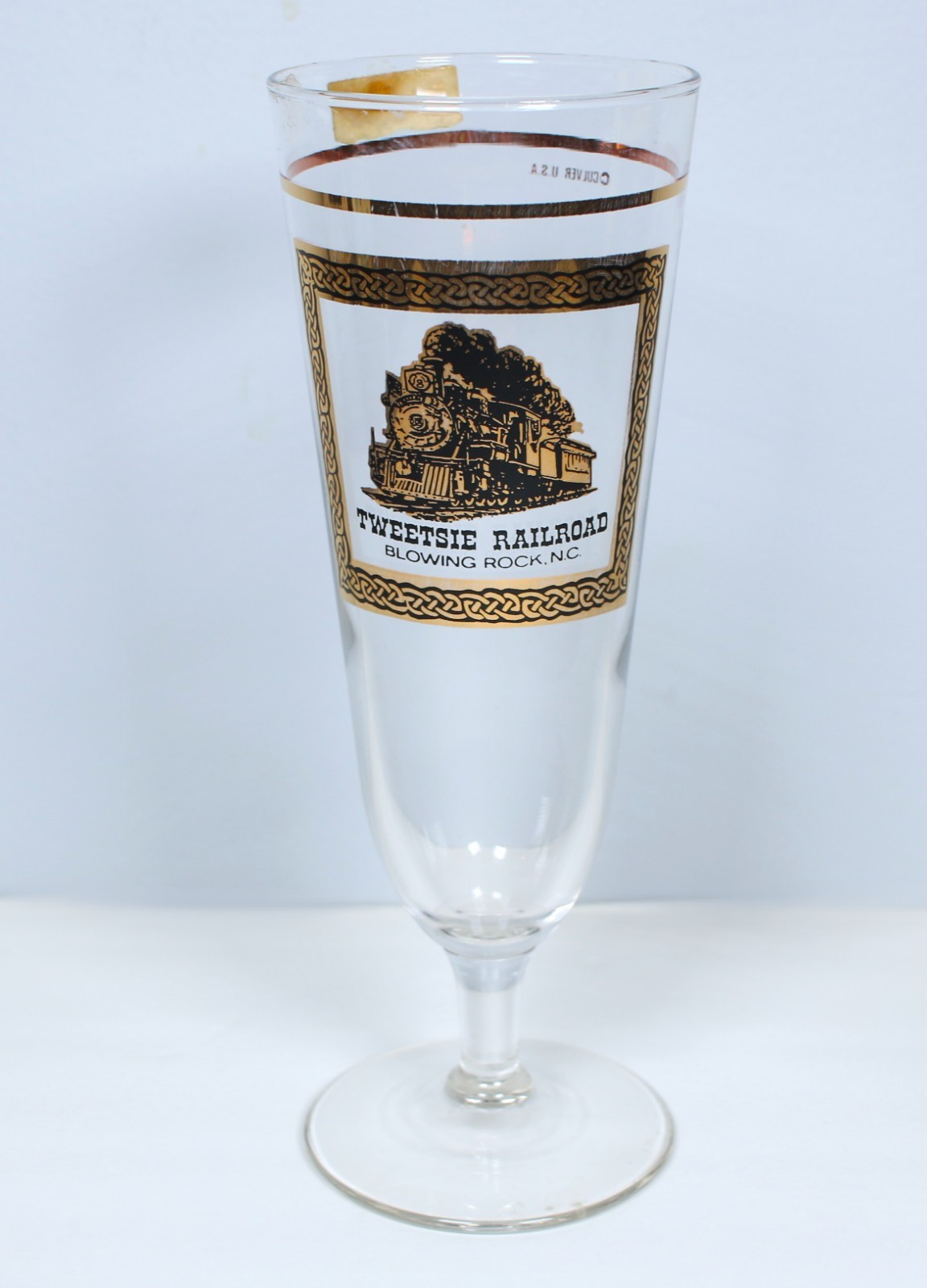 Culver Pilsner Footed Glass 22k Gold Tweetsie Railroad Blowing Rock NC Souvenir 