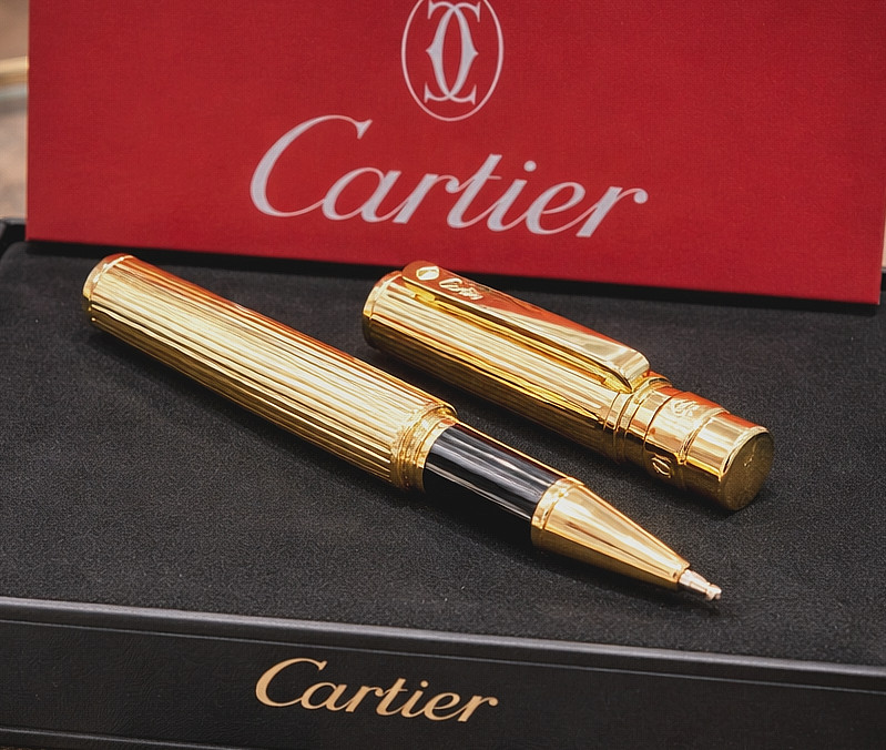 Cartier Santos de Cartier Full Gold Rollerball Pen Luxury Gift With Box New