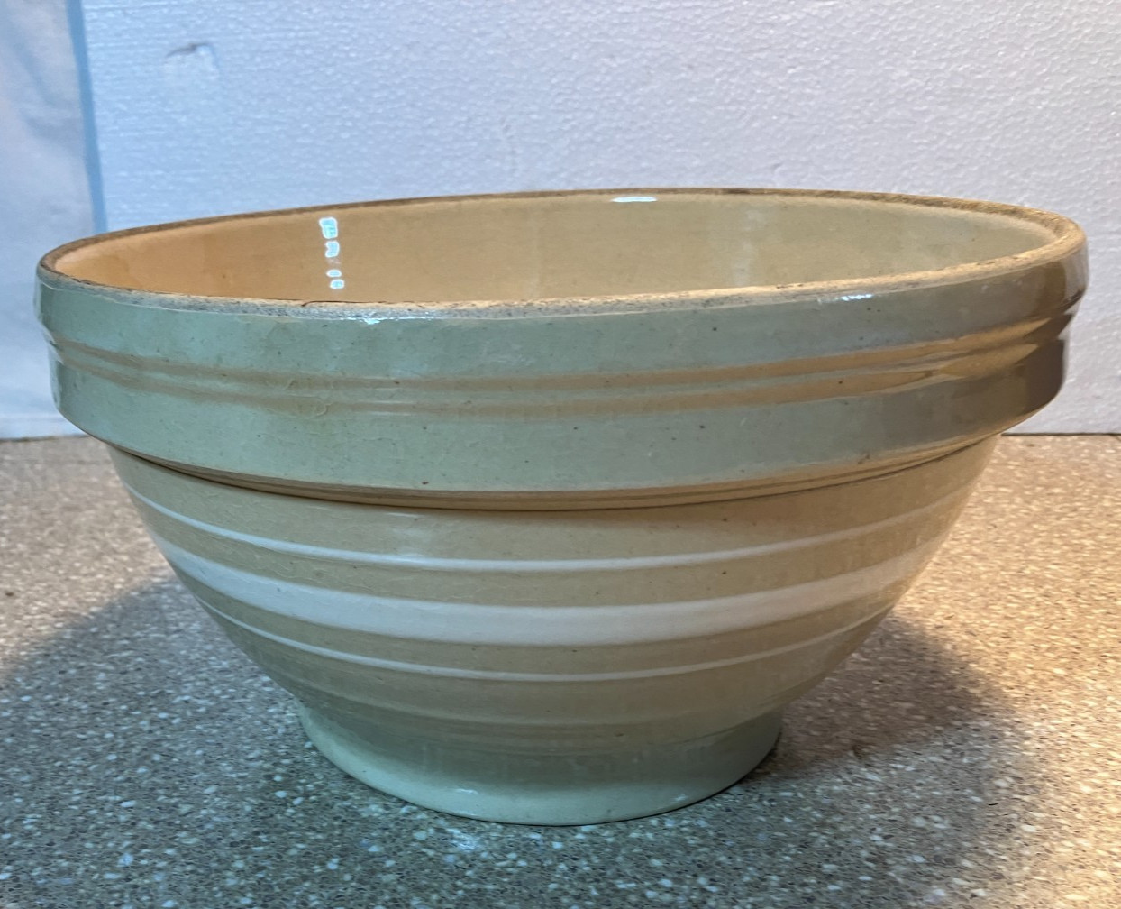 Antique  Mc Coy Yellow Ware Striped Nesting Bowls 1880s American 11\