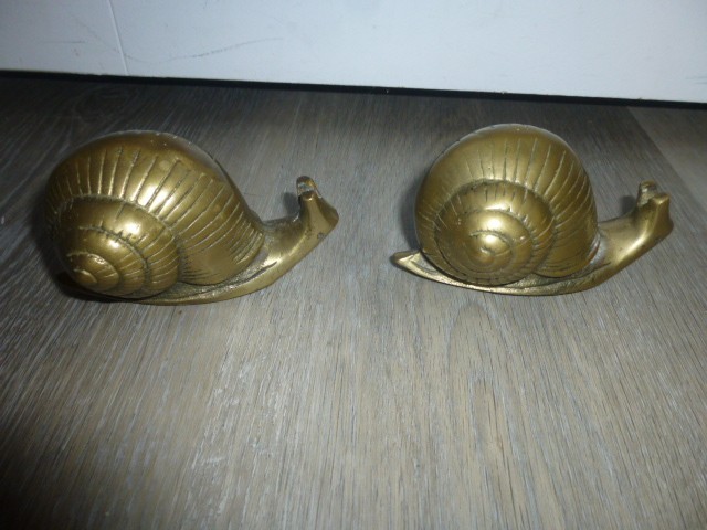 Vintage Pair of Brass Snail Paperweight Handcrafted Decorative Crafts Inc MCM