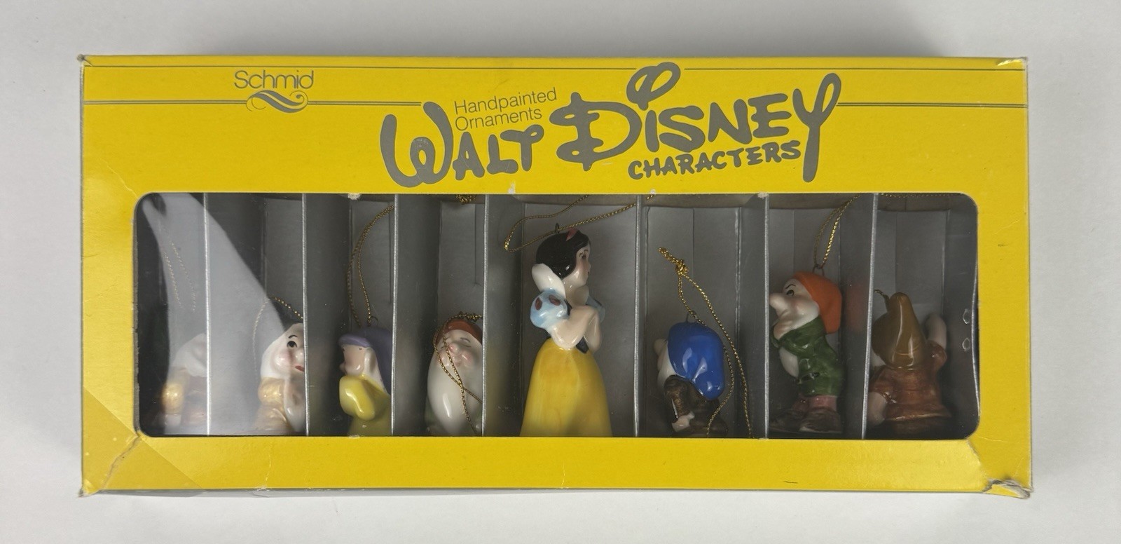 Vintage Schmid Japan Snow White & 7 Dwarfs  Ceramic Christmas Ornaments 302-001