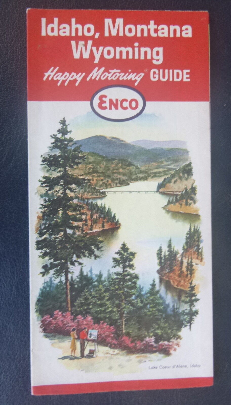 1965 Idaho Montana Wyoming  road map Enco oil gas Lake Coeur d\'Aleine cover