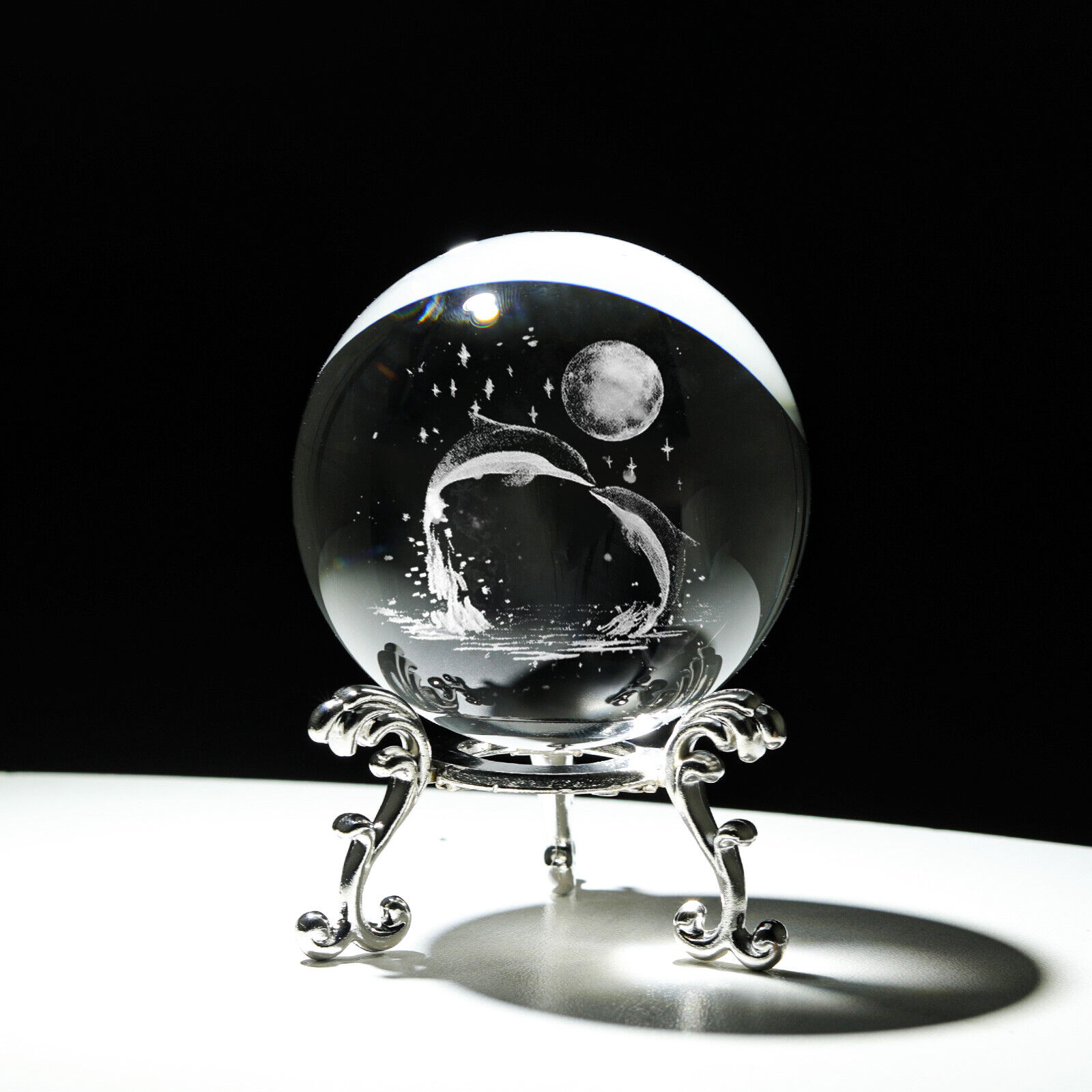 60MM 3D Laser Engraved Crystal Ball Glass Inner Carved Sphere Free Stand Gift