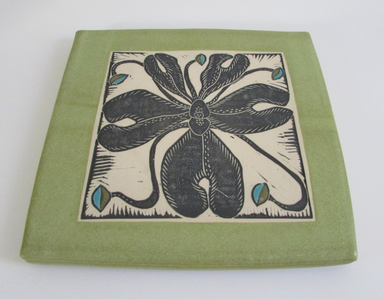 Kathleen Koltes  Santa Fe  New Mexico Studio Art Pottery Floral Trivet Tile 8