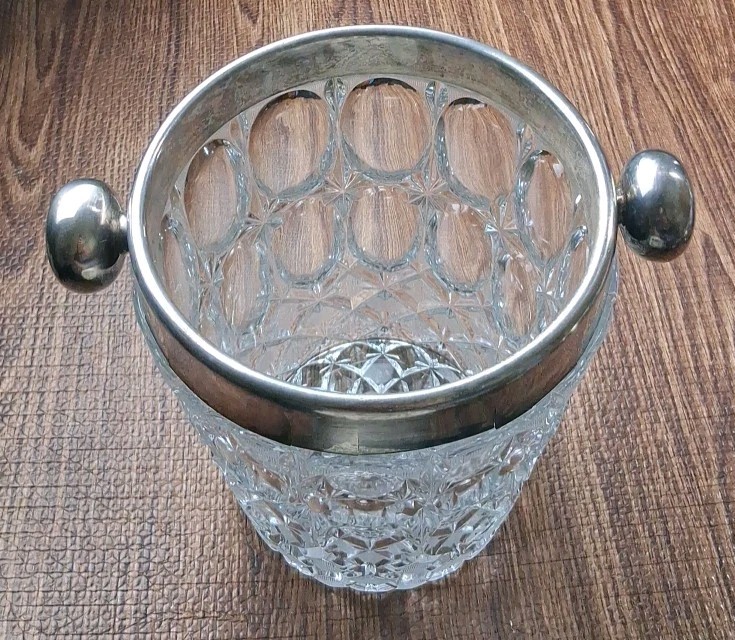 Large Antique Cut Crystal & Silverplate Ice Bucket - Wine Champagne Chiller - 9\