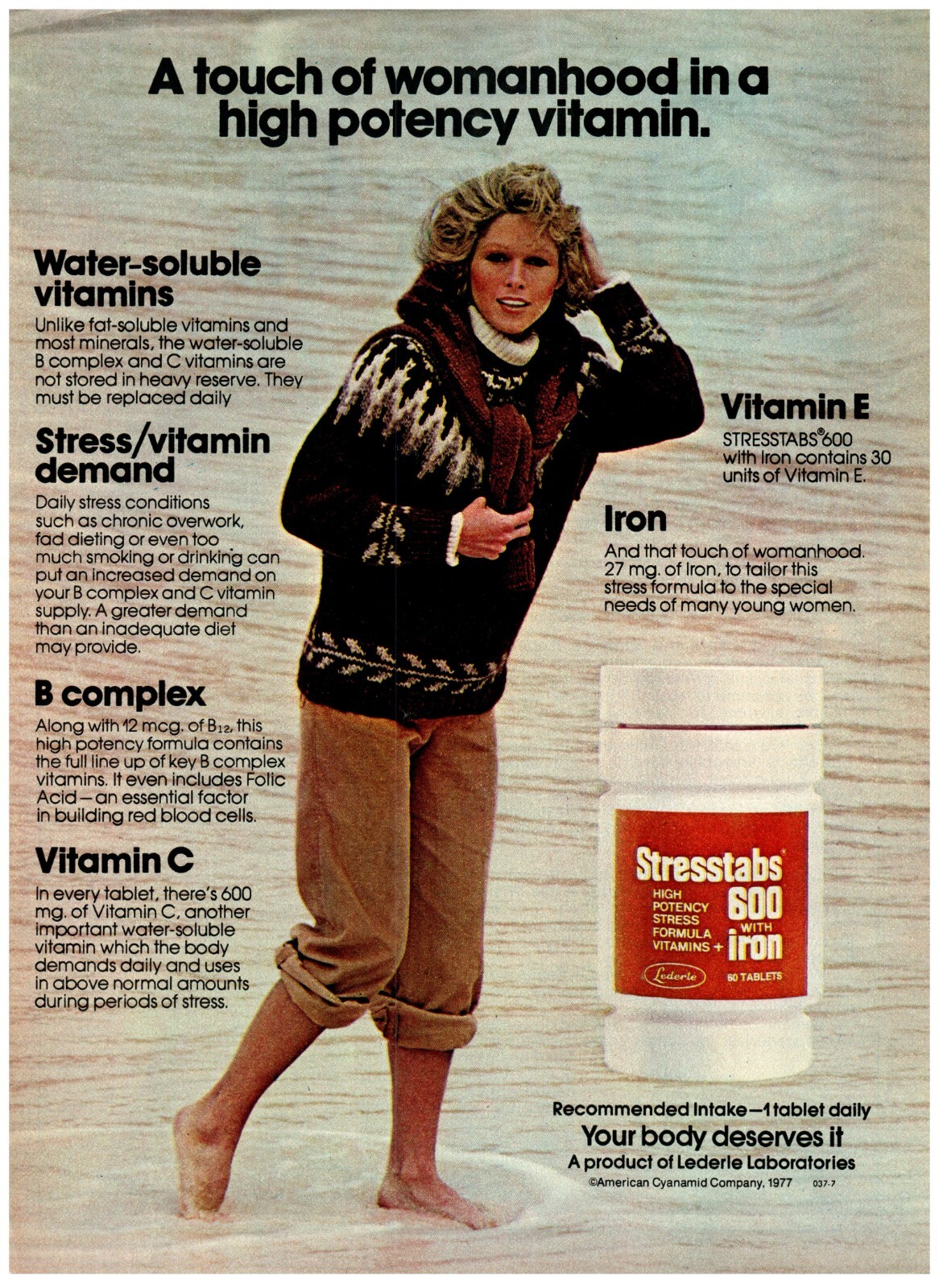 1979 Stresstabs 600 Print Ad, Touch of Womanhood Barefoot 70\'s Housewife Beach