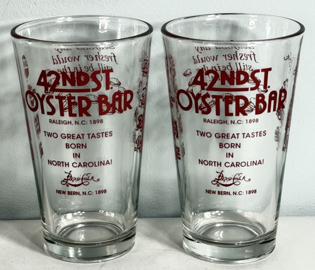 42nd St Oyster Bar Set Drinking Glasses Raleigh NC Seafood Pepsi Cola New Bern