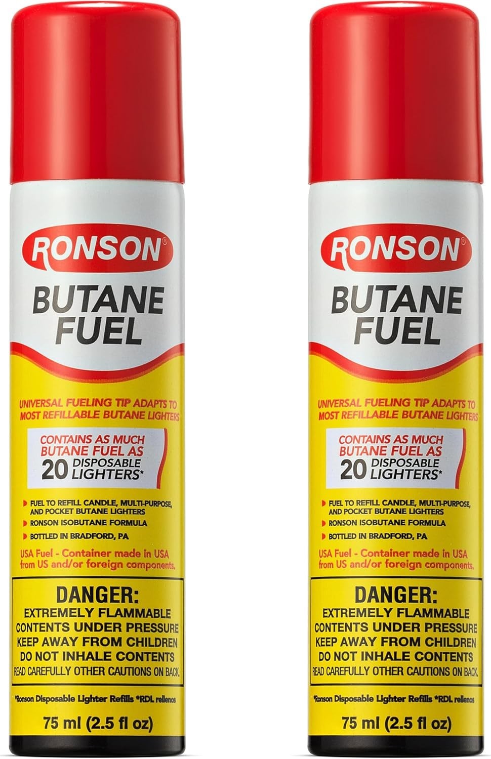 Ronson Butane Fuel Refill 75ml 2 Pack Universal Lighter Gas Refill