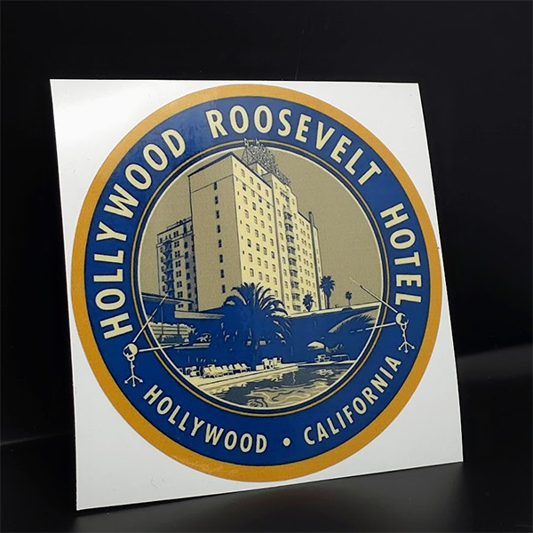 Roosevelt Hotel Hollywood, Old Style Travel Decal / Vinyl Sticker, Luggage Label Roosevelt Hotel Hollywood, Old Style Travel Decal / Vinyl Sticker, Luggage Label