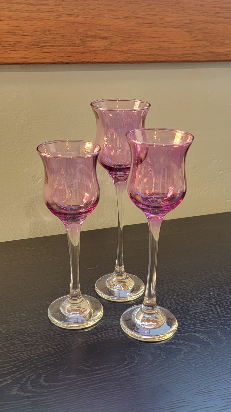 PARTYLITE ROYAL LUSTRE 3 PC PURPLE GLASS STEM CANDLE HOLDERS 7\