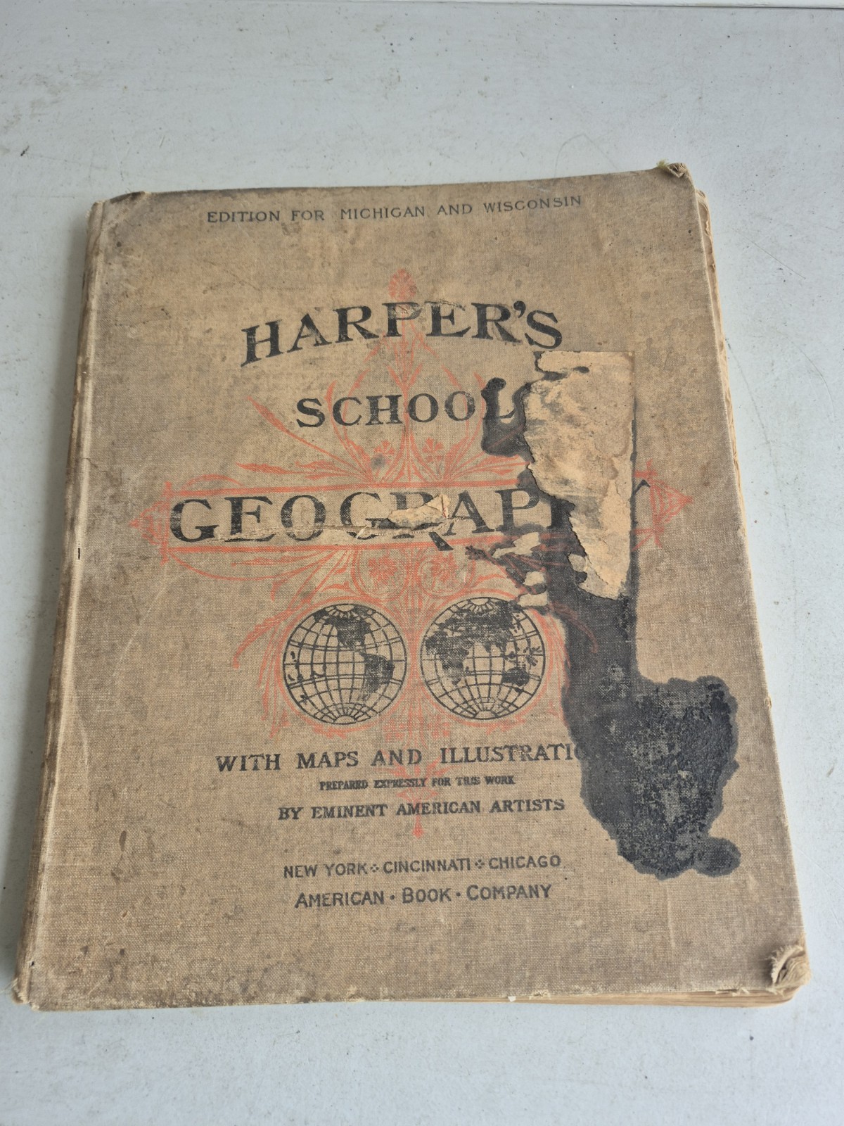 VINTAGE HARPER\'S SCHOOL GEOGRAPHY BOOK WITH MAPS & ILLUSTRATION