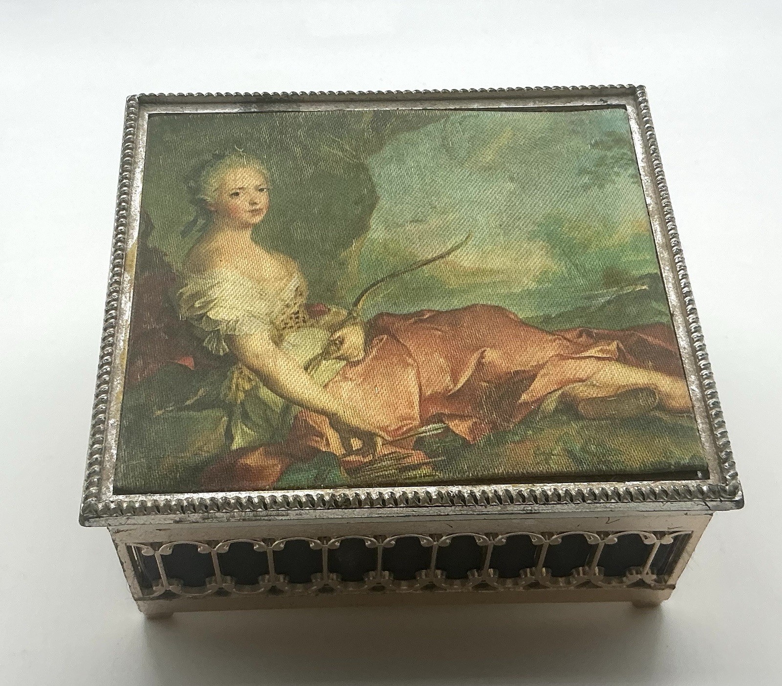 Vintage Italian Jewelry Trinket Box Fabric Insert Lid Jean-Marc-Natter of Diana