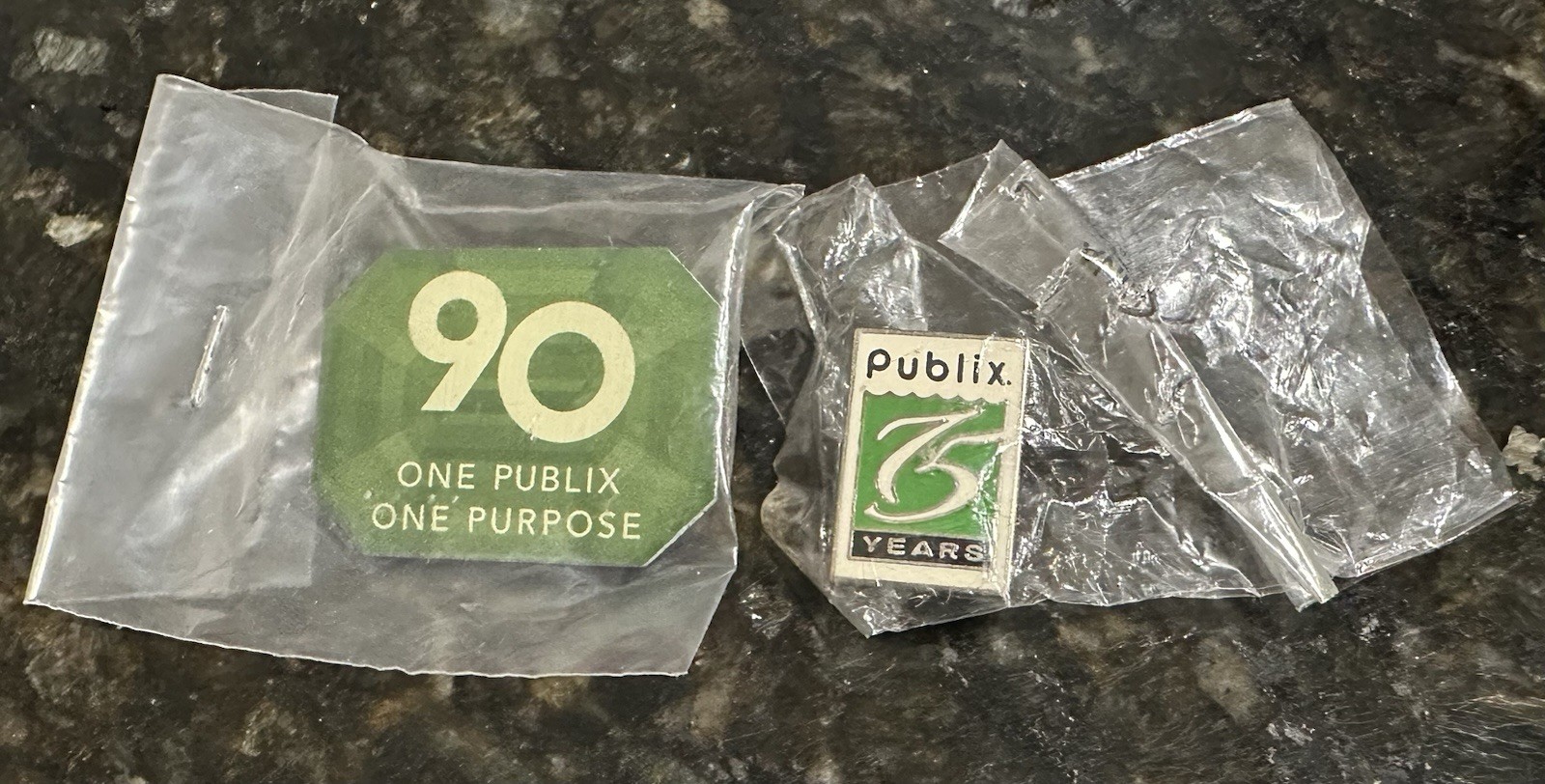 Publix Lapel Pin Lot of 2 New Sealed 90 Years One Publix One Purpose & 75 Years Publix Lapel Pin Lot of 2 New Sealed 90 Years One Publix One Purpose & 75 Years