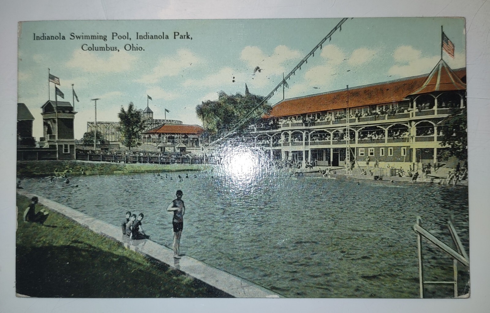 1910 Indianola Park Swimming Pool Columbus Ohio Lithograph Postcard OH 