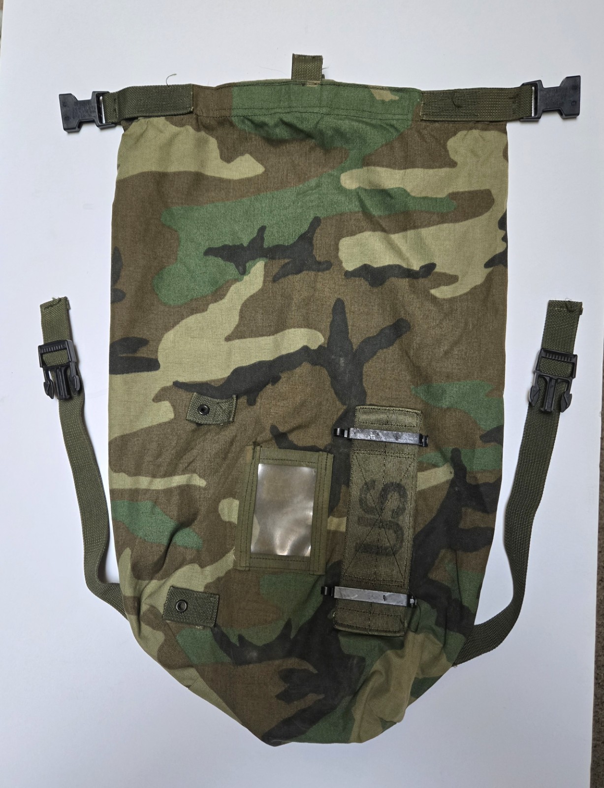 US Army Woodland Camo NBC Chem Chemical Suit Bag Back Pack Straps USGI Mopp Gear