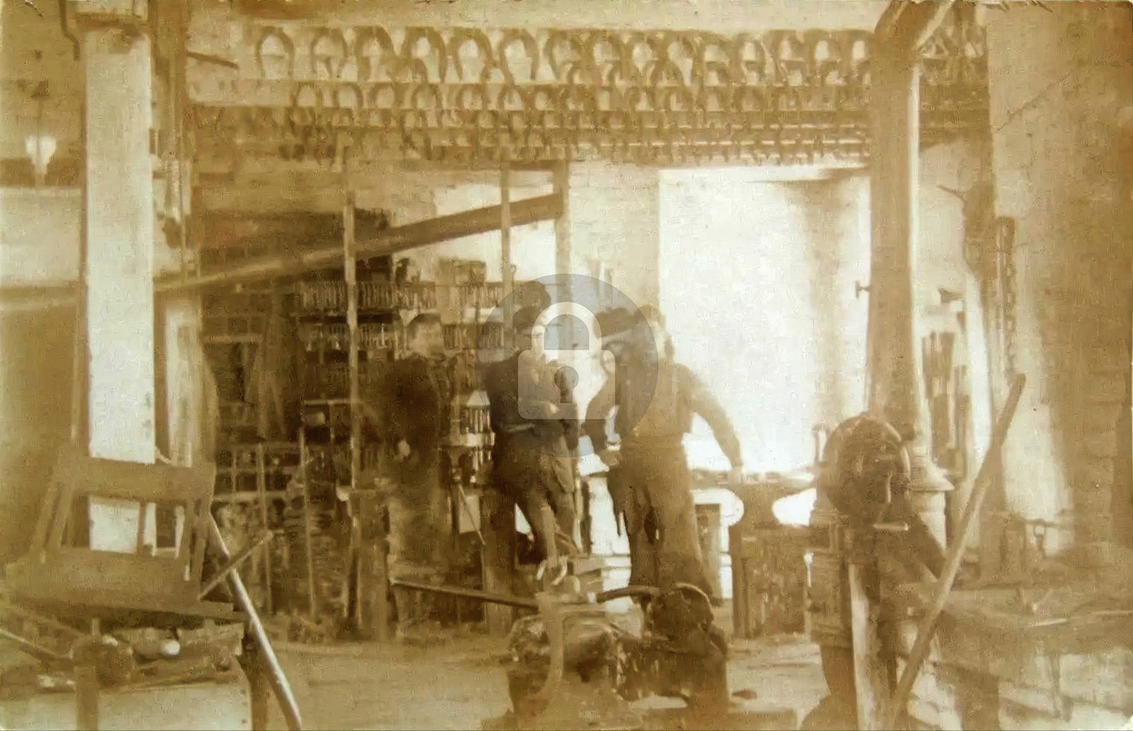 Old Blacksmith Shop Horseshoes fr rafters RPPC Photo Postcard COPY