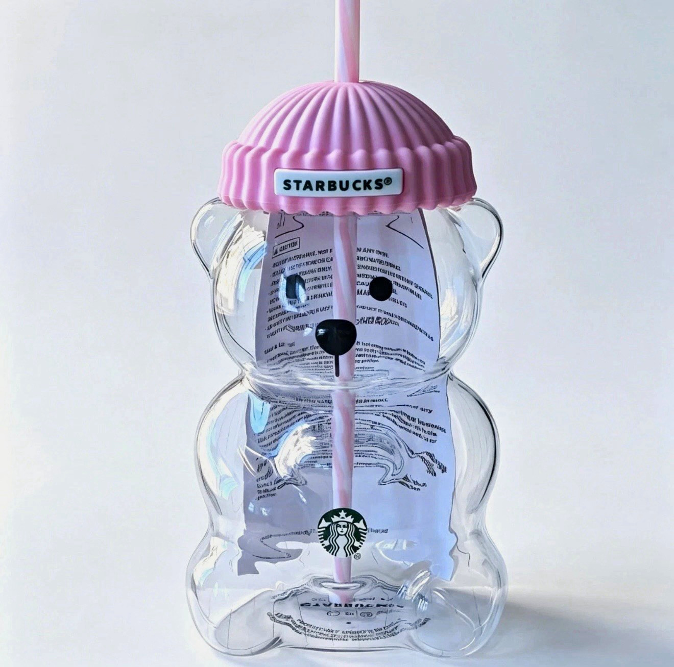 Starbucks Bear Shaped Glass Cold Cup Tumbler Pink or Green Lid & Straw 20 oz NIB