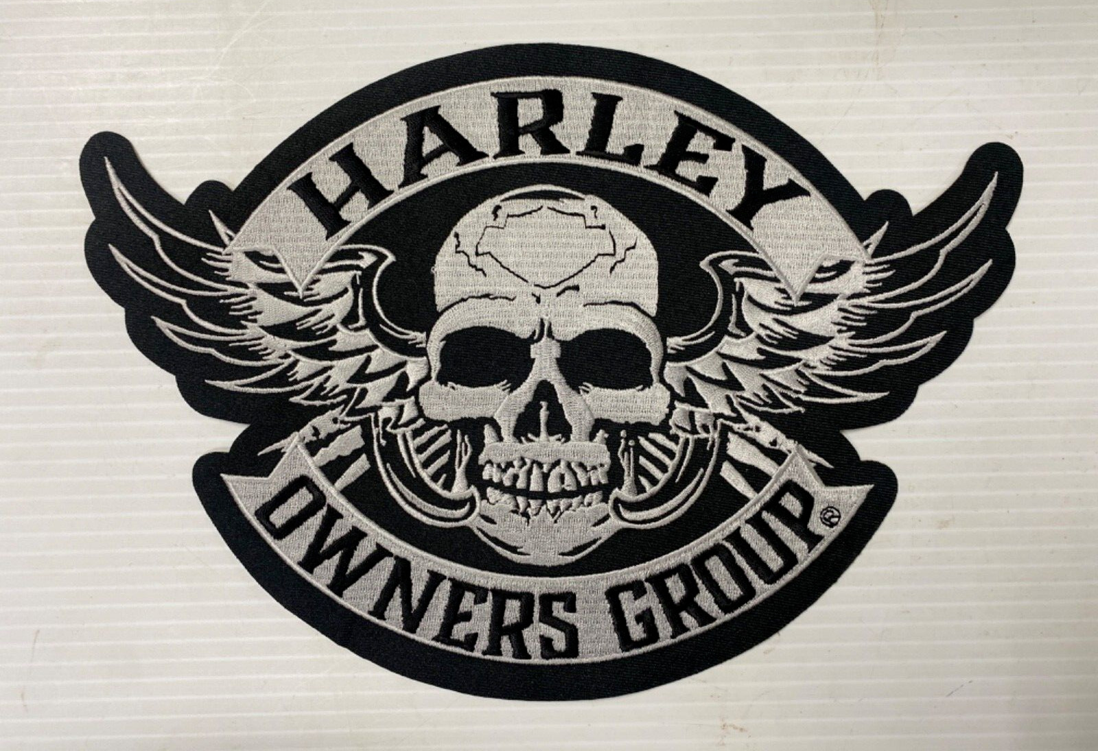 NEW ~ HARLEY DAVIDSON Large Silver Winged Skull Patch ~  Owners Group H.O.G.