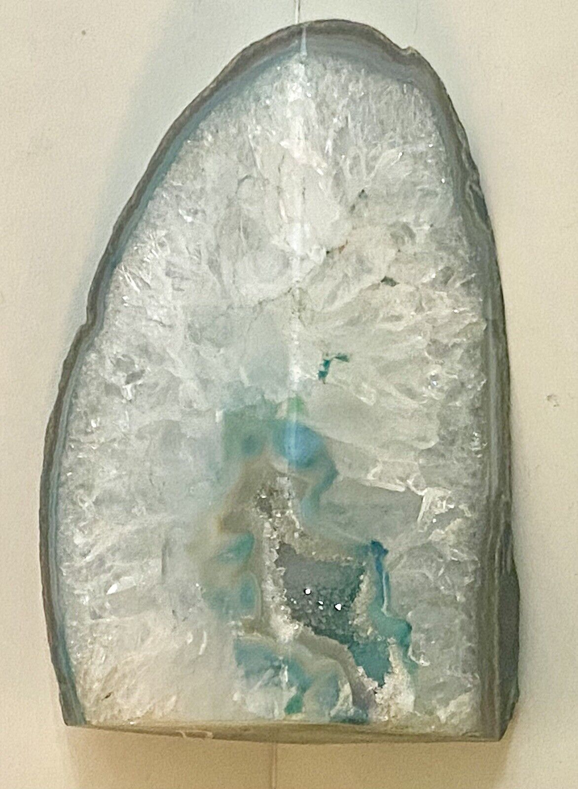Blue Crystal Agate Geode Beautiful Polished Brazilian Stone - 2 Pounds 7 Ounces
