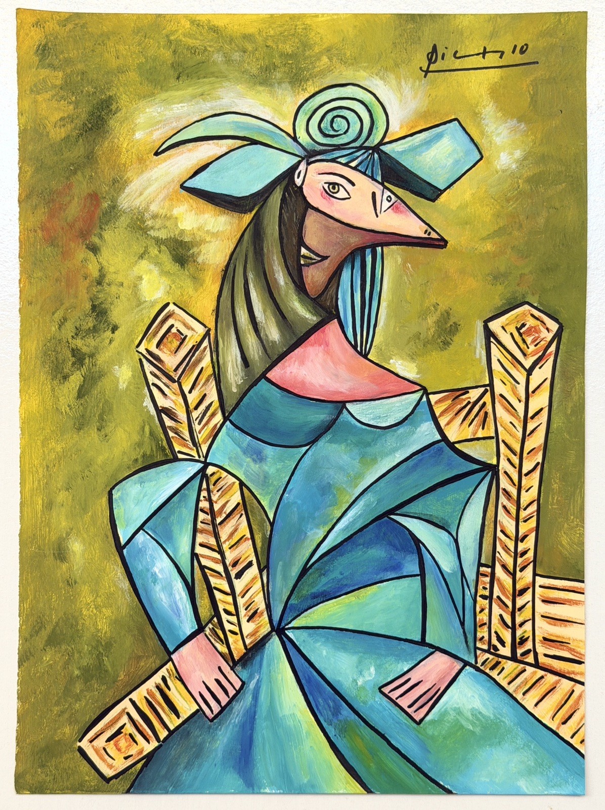 Pablo Picasso Drawing on old paper (Handmade) signed and stamped artwork
